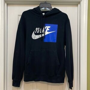 Nike - split logo pullover sweatshirt - black with white & blue logo - men’s S